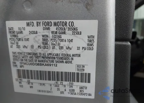 2011 Ford Escape Xlt из США, поврежденный, VIN 1FMCU0DG8BKA69112